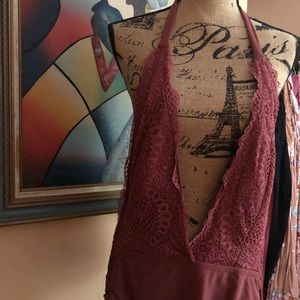 NWT. Raspberry  Pink LACE SWIMSUIT SIZE M